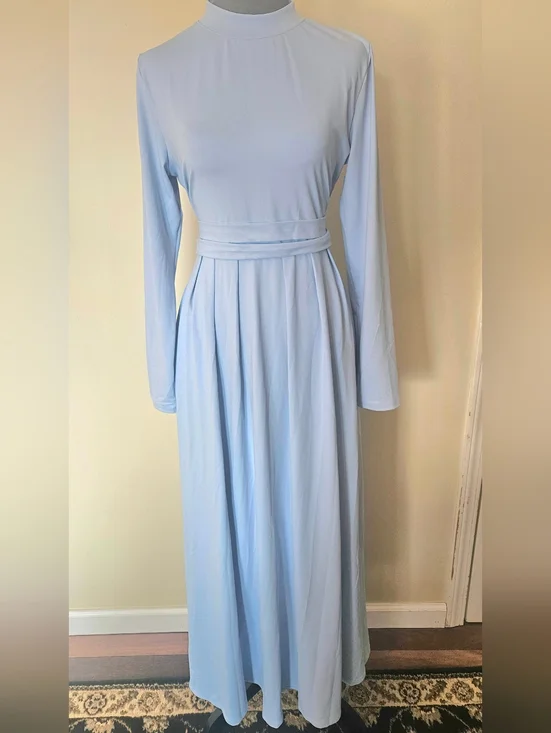 Long-Sleeve Light Blue Maxi Dress - Picture 6 of 6